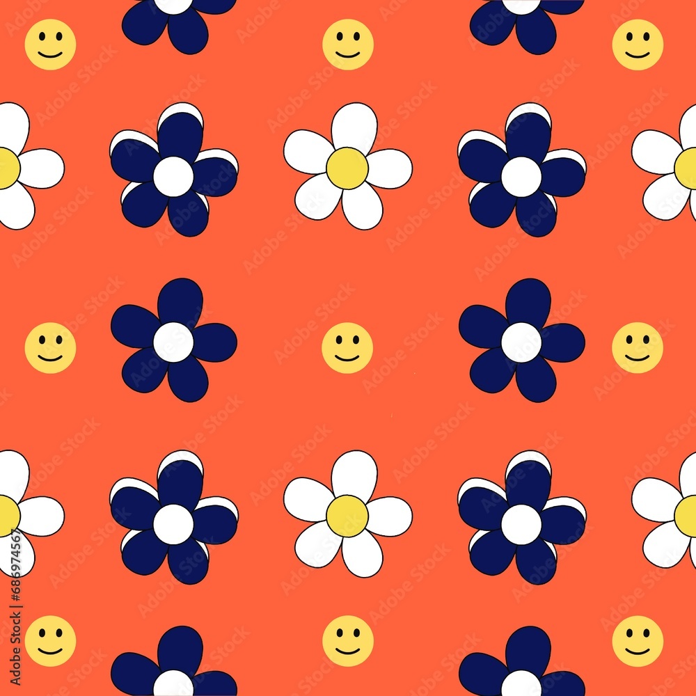 Fototapeta premium Daisy background and yellow smiley face