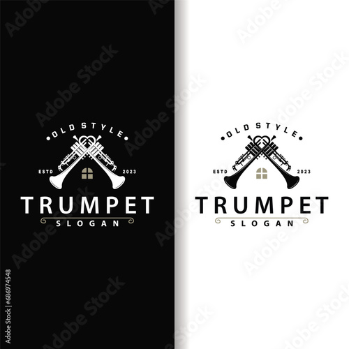simple brand silhouette design brass musical instrument trumpet, classic jazz trumpet logo photo