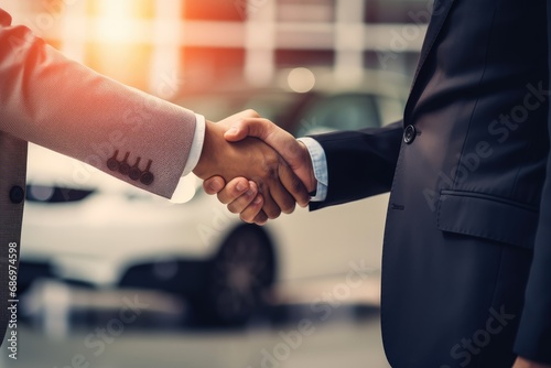 Dealer and new owner handshake after concluding a car deal (AI Generator)