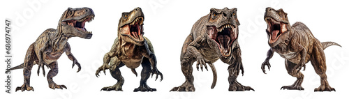 ancient animal collection, t rex dinosaur with roaring expression, generative ai
