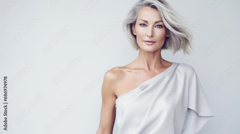 Portrait of a beautiful middle aged woman with copyspace clean background Portrait of a beautiful middle aged woman with copyspace clean background