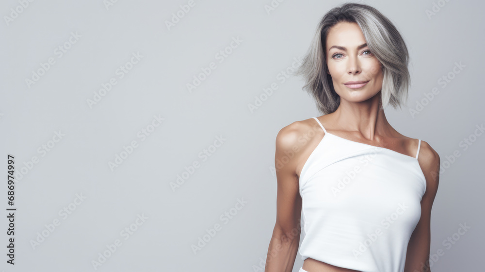 Portrait of a beautiful middle aged woman with copyspace clean background Portrait of a beautiful middle aged woman with copyspace clean background
