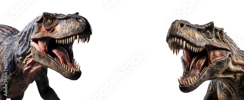 close up portrait of t rex dinosaur with roaring expression, isolated on transparent background, generative ai © neng kokom komala