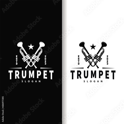 simple brand silhouette design brass musical instrument trumpet, classic jazz trumpet logo