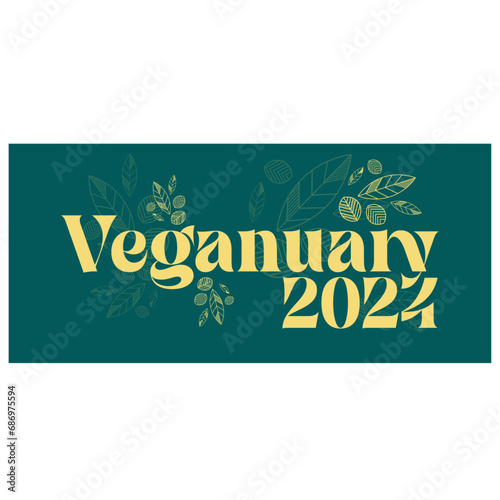 Veganuary 2024 Text design vector illustration on a green background