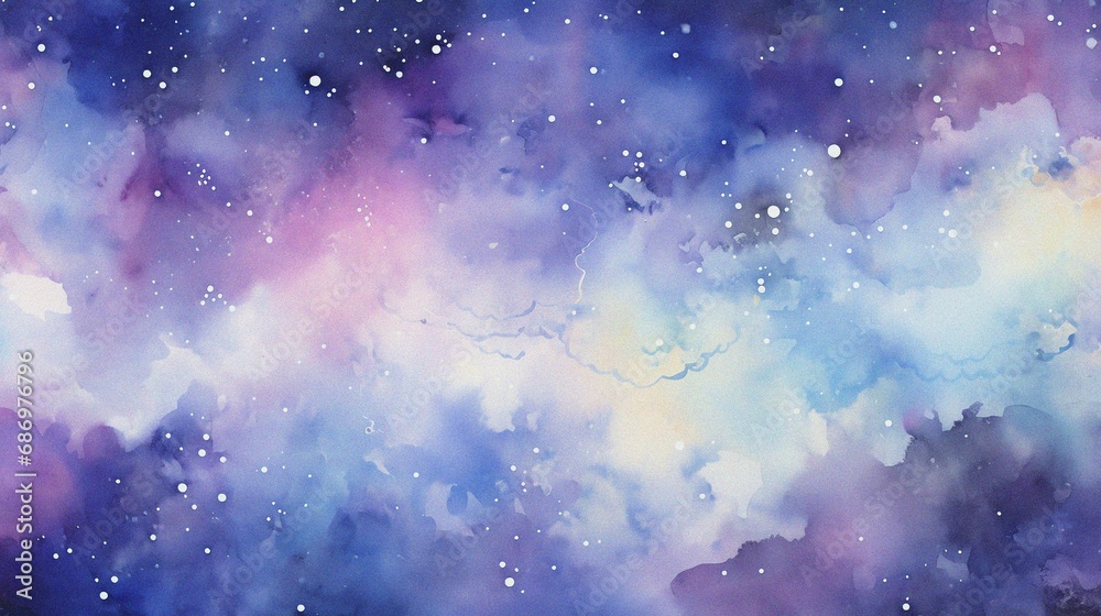 watercolor painting of abstract cloud sky nebula galaxy with purple blue  and gold for background element - obrazy, fototapety, plakaty 