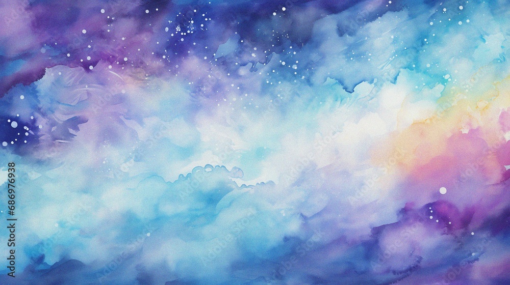 watercolor painting of abstract cloud sky nebula galaxy with purple blue  and gold for background element - obrazy, fototapety, plakaty 