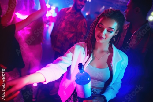 girl holding a water bottle at a nightclub