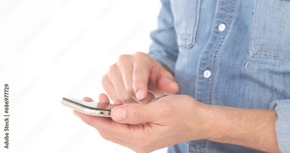 Animation of fingerprint over caucasian man using smartphone Animation of fingerprint over caucasian man using smartphone