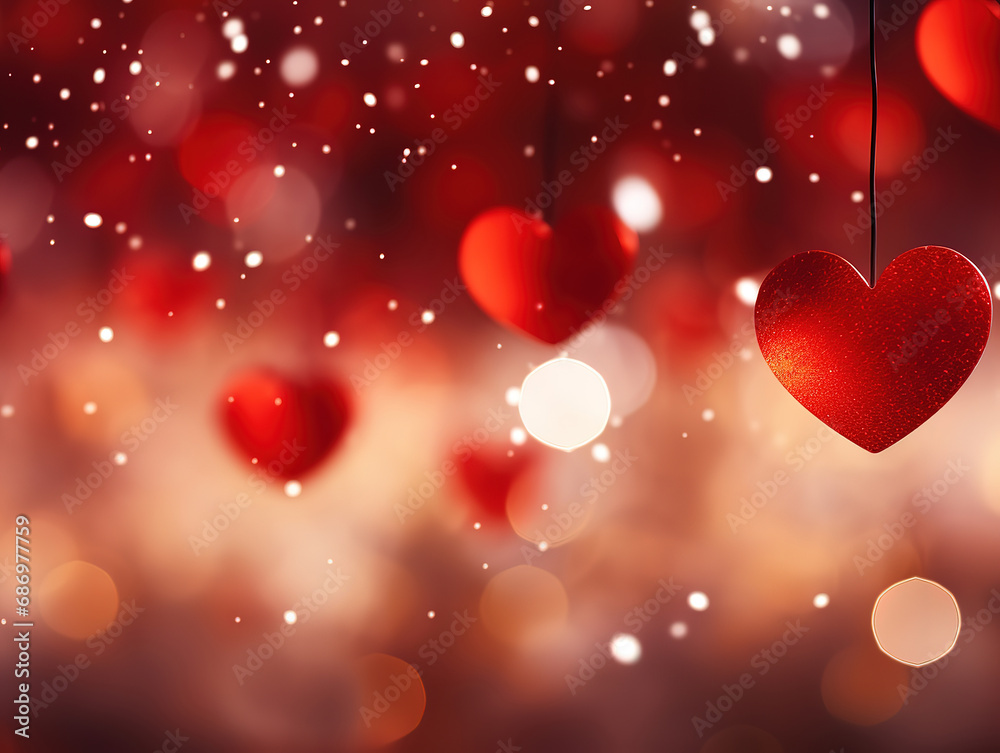 Bright red hearts abstract bokeh background. Generative Ai Bright red hearts abstract bokeh background. Generative Ai