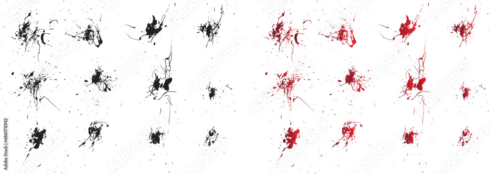 Black dirty ink splatter graphic blot background set Black dirty ink splatter graphic blot background set