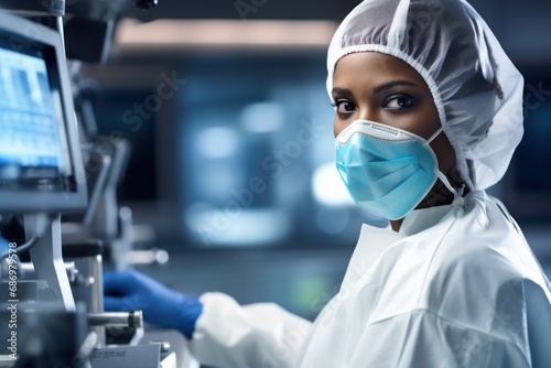 Black woman working at a bio medical lab 