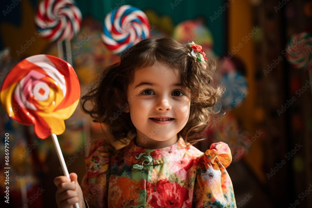 Lollipop Whirl- Child with Colorful Candy Creation Lollipop Whirl- Child with Colorful Candy Creation