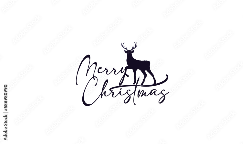 merry christmas text vector with reindeer merry christmas text vector with reindeer