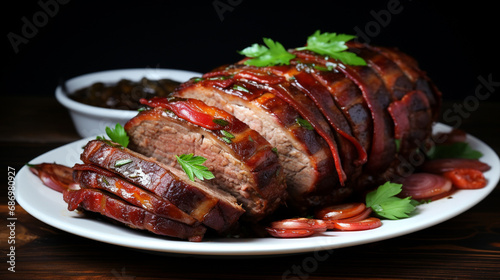 grilled meat with vegetables HD 8K wallpaper Stock Photographic Image 