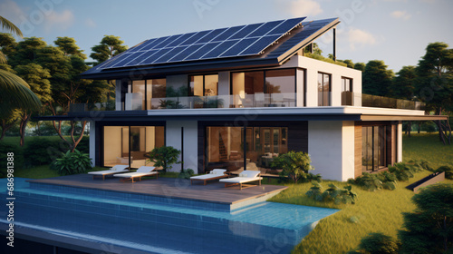Expensive and futuristic home with blue solar © Rimsha