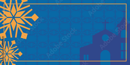 Blue christmas background, with beautiful snow icon ornament. with copy space area, vector template for banner, poster, greeting card for christian holiday.