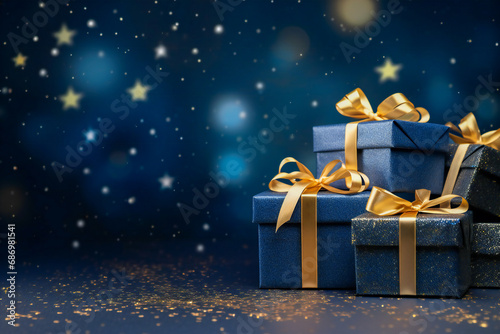Blue Christmas gift boxes concept composition with copyspace © Adrian Grosu