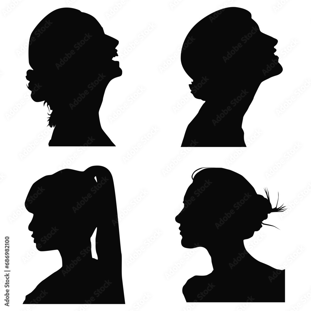 Set of Woman Head Silhouette. With Flat Shape. Vector Illustration Set. 