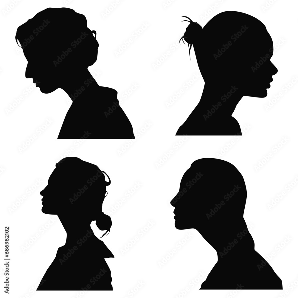 Set of Woman Head Silhouette. With Flat Shape. Vector Illustration Set. 