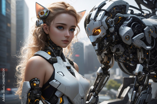 beauty robotic female cat nwith robot friends