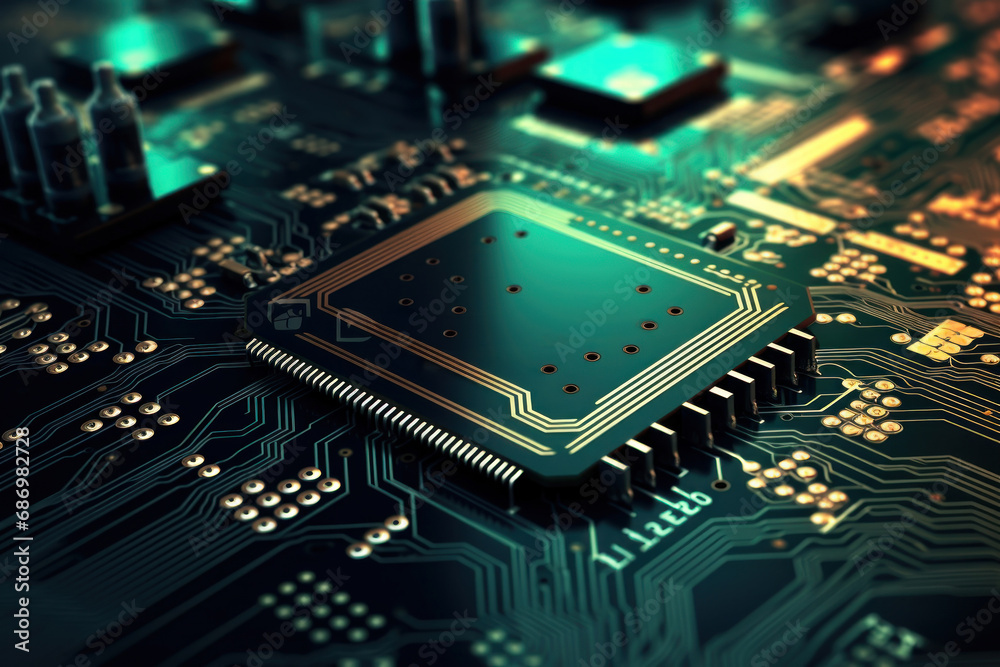 Motherboard of a computer or other electronic equipment. Close-up. Powerful multi-core processor. Motherboard of a computer or other electronic equipment. Close-up. Powerful multi-core processor.