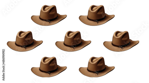 Set of Brown Cowboy Hats Isolated on Transparent or White Background, PNG
