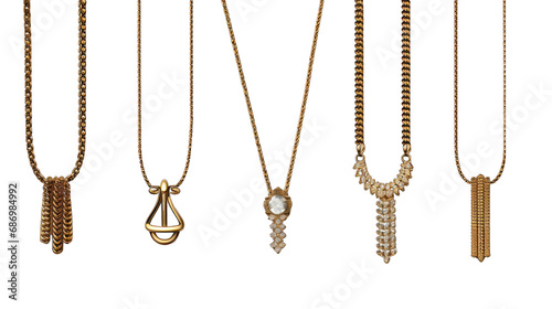 Set of Gold Chain Necklaces Isolated on Transparent or White Background, PNG photo