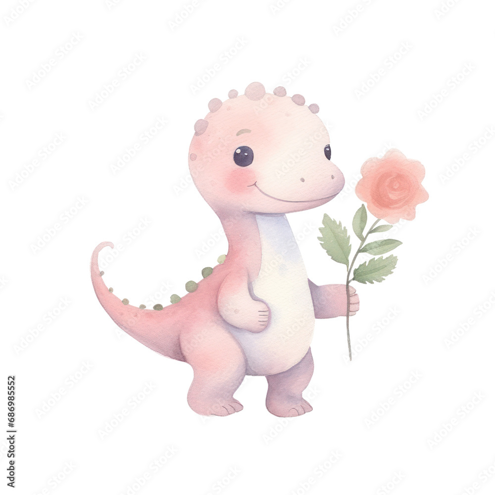 Watercolor of valentine's day dinosaur, love dino isolated on background. Watercolor of valentine's day dinosaur, love dino isolated on background.