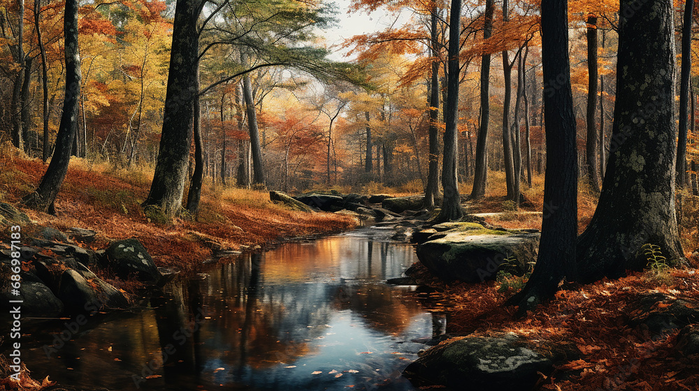 Tranquil Forest Beauty: Capturing Whispers of Autumn Leaves
