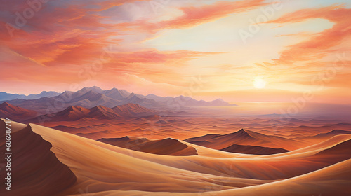 Tranquil Sand Dunes: AI-Generated Sunset with Warm Tones 