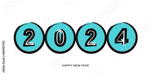 Happy New Year, 2024 on white background