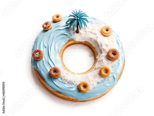 A doughnut designed to look like a tiny island