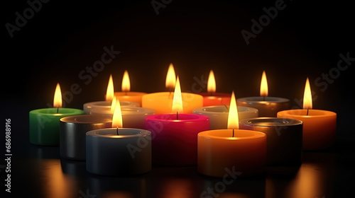 light flame candle burning brightly on black background. Generative Ai