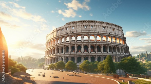  Immortalize the iconic grandeur of the Colosseum, its imposing structure echoing the gladiatorial battles and public spectacles