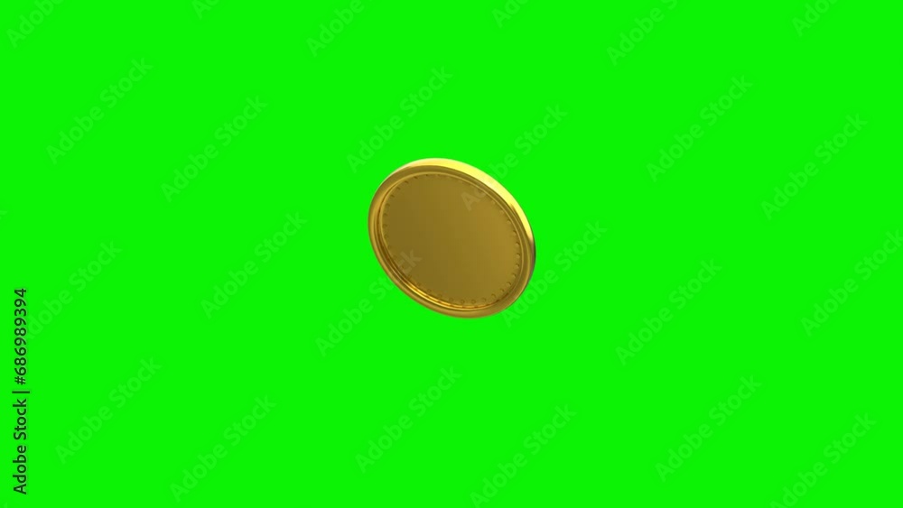 Slow motion of 3d gold coin spinning in the air green screen and overlay animation video with the same duration.