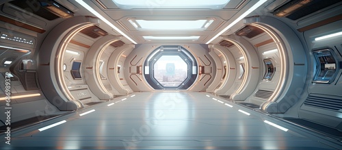 Fototapeta Naklejka Na Ścianę i Meble -  Spaceship interior architecture visualized in 3D rendering.