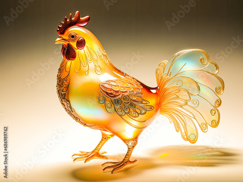 Original AI image of a side view of a chicken in its original form on a farm in daytime.