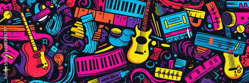 Large Pop Art Vector Design Featuring Diverse Portraits  Musical Instruments  and Eclectic Random Objects