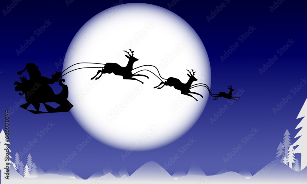 Christmas Background Wallpaper with moon and santa claus 