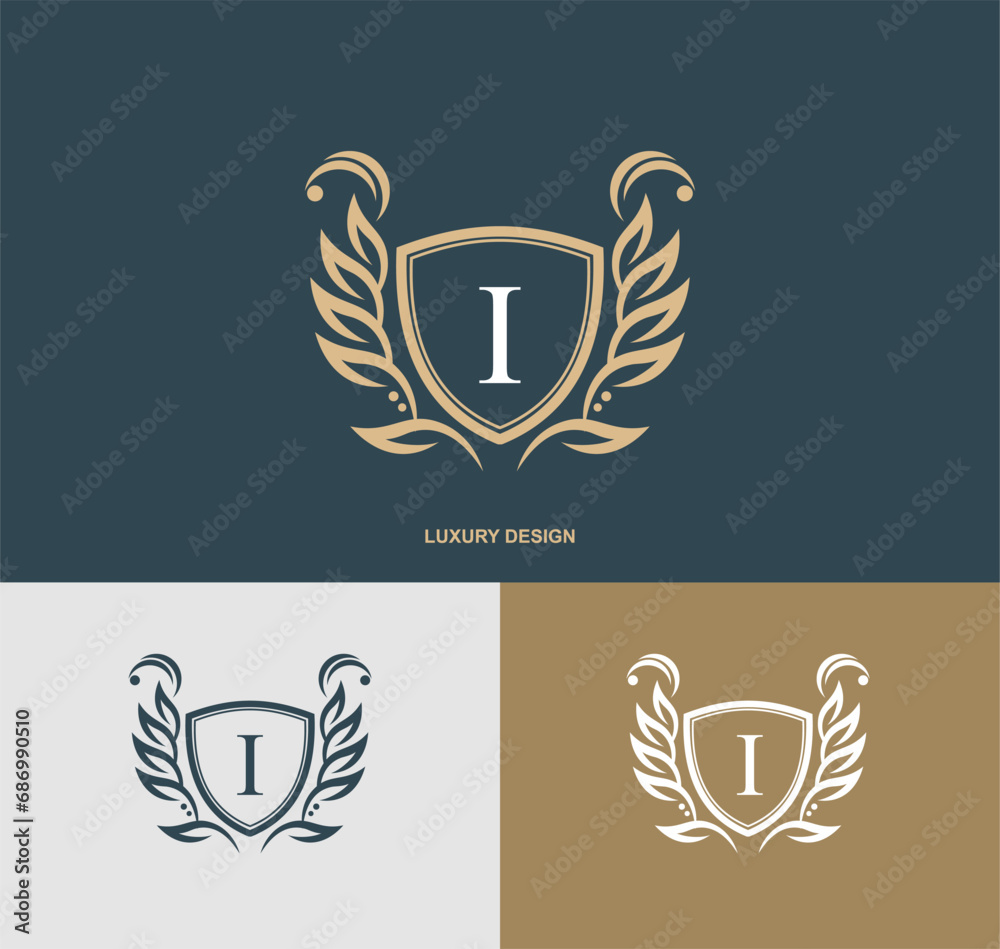 Luxury letter I monogram emblem template with elegant calligraphy ornament. graceful I logo. Signs for business, Restaurant, Royalty, Boutique, Hotel, Heraldic, Jewelry, Fashion, Cafe, etc. vector Luxury letter I monogram emblem template with elegant calligraphy ornament. graceful I logo. Signs for business, Restaurant, Royalty, Boutique, Hotel, Heraldic, Jewelry, Fashion, Cafe, etc. vector