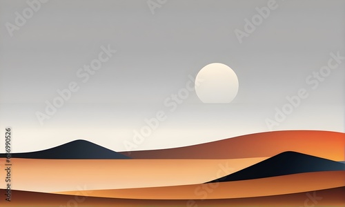 Sunset in the desert. Sand dunes. Illustration, template, poster, banner, background, postcard	