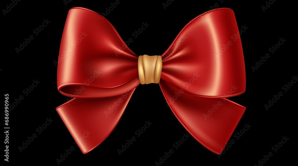 red ribbon and bow with gold isolated against transparent background