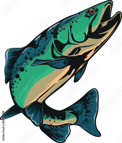 illustration vector graphic of salmon fish mascot good for logo sport ,t-shirt ,logo	
