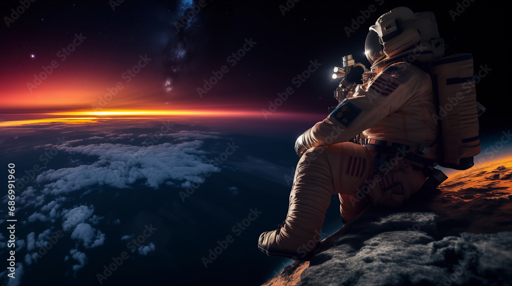 Obraz premium An Astronaut Contemplates the Sunrise Over the Earth from Outer Space