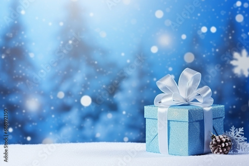 christmas gift box on snowy background with copy space © Irfan Hameed