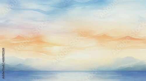 watercolor painting of abstract ocean horizon sunset background template