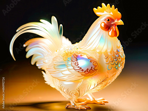 Original AI image of a side view of a chicken in its original form on a farm in daytime.