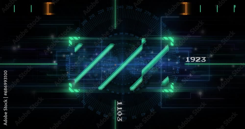 Animation of data processing over screens on black background Animation of data processing over screens on black background