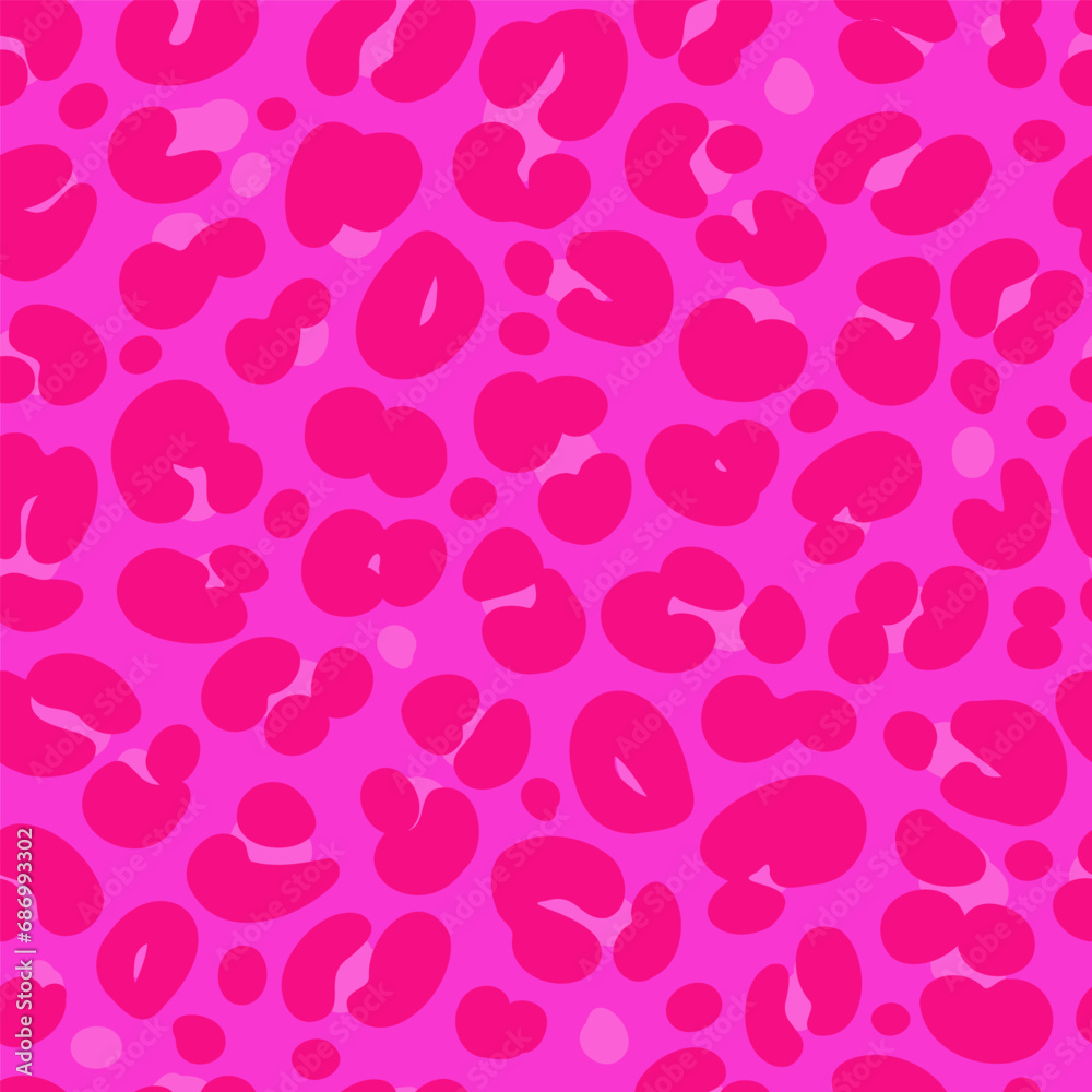 Leopard print seamless pattern. Neon cheetah skin 80 90s design. Bright pink spots background. Vector